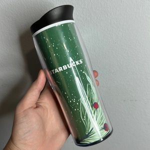 Starbucks 16oz coffee travel mug green holly cup winter